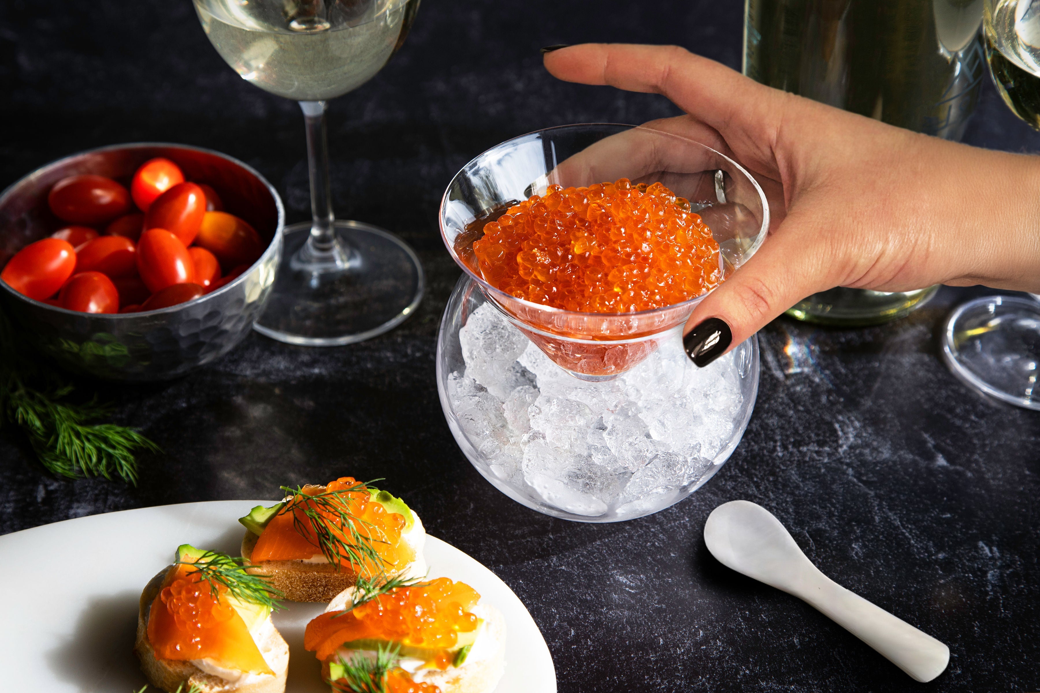 Caviar Chiller Dish and Cocktail Glass