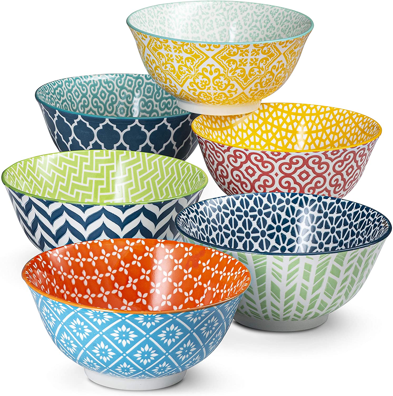 Geometric Ceramic Cereal Bowls, Set of 6