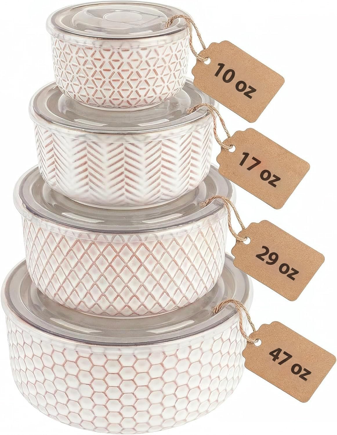 Embossed Nesting Bowls with Lids, Set of 4