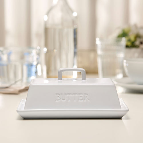 Ceramic Extra Large Butter Dish with Lid, White