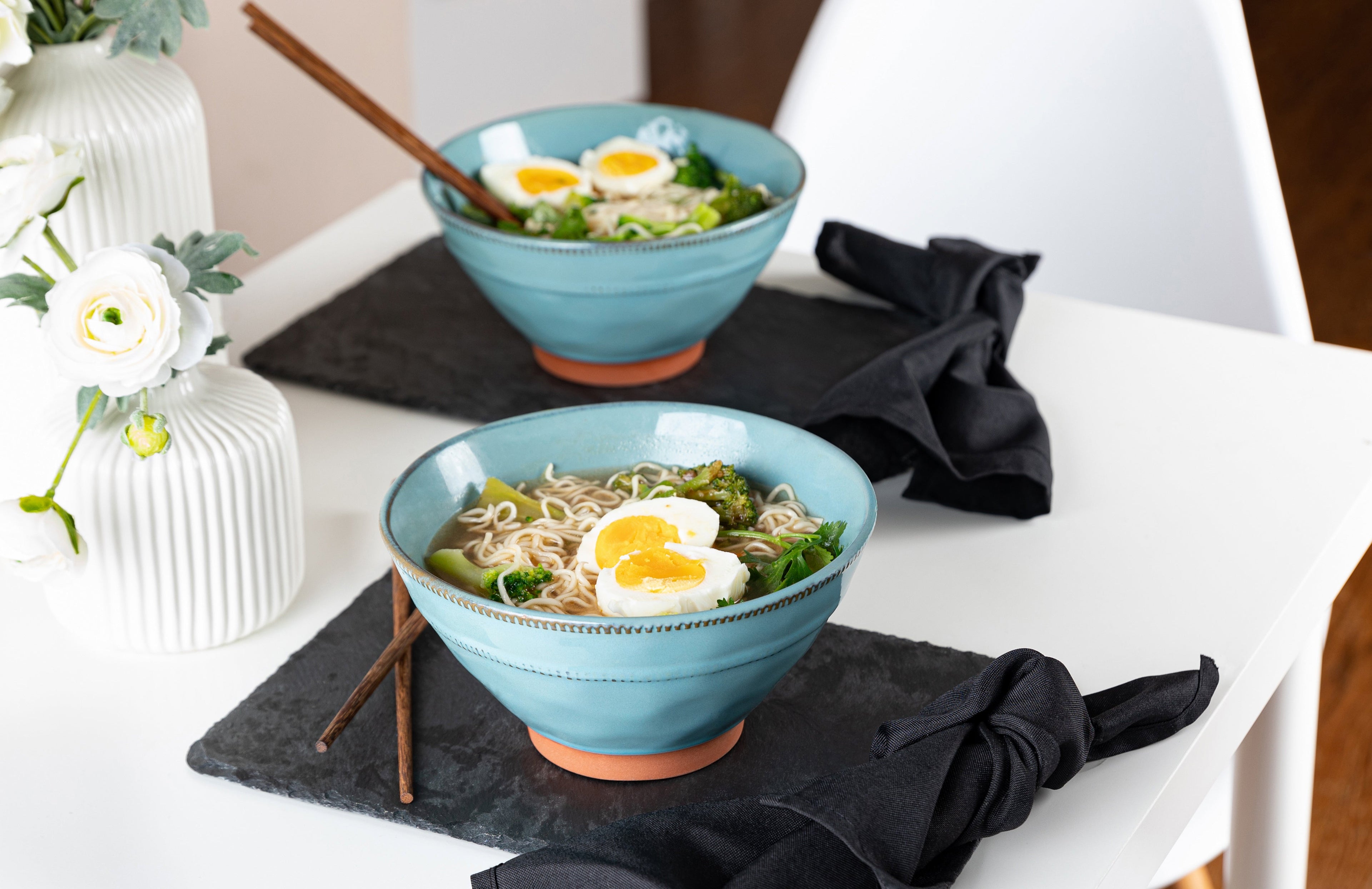 Terracotta Ramen Bowls with Chopsticks, 36 oz, Set of 2