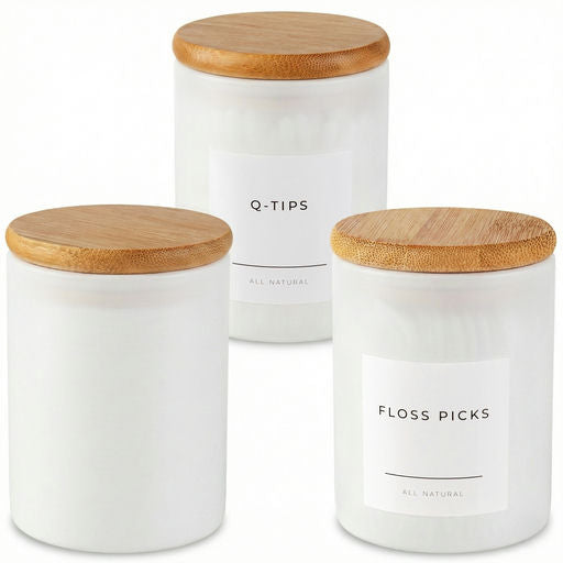 Mini Glass Apothecary Jars with Bamboo Lids, Set of 3, 10 oz