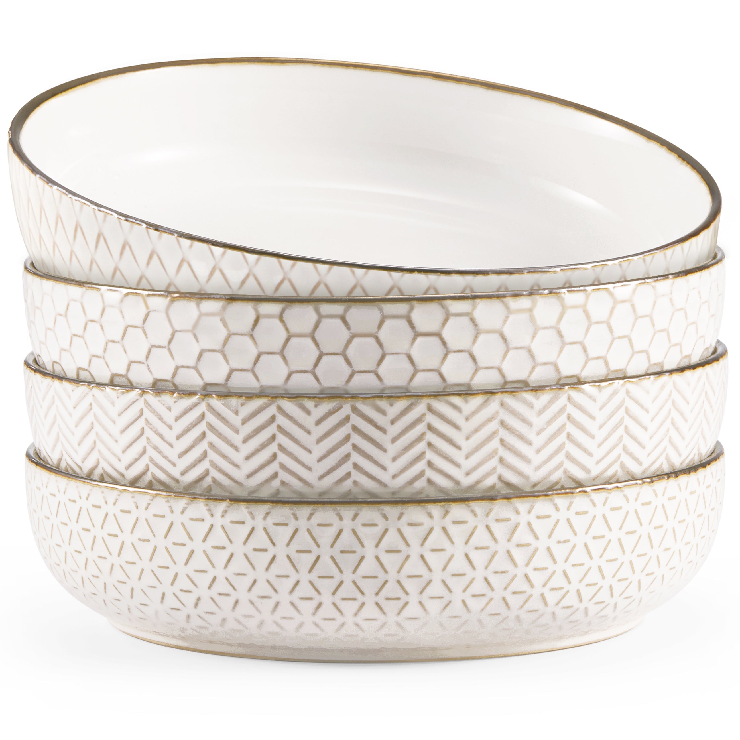 Ceramic Pasta Bowls, 40 oz, Set of 4, Cream/Copper