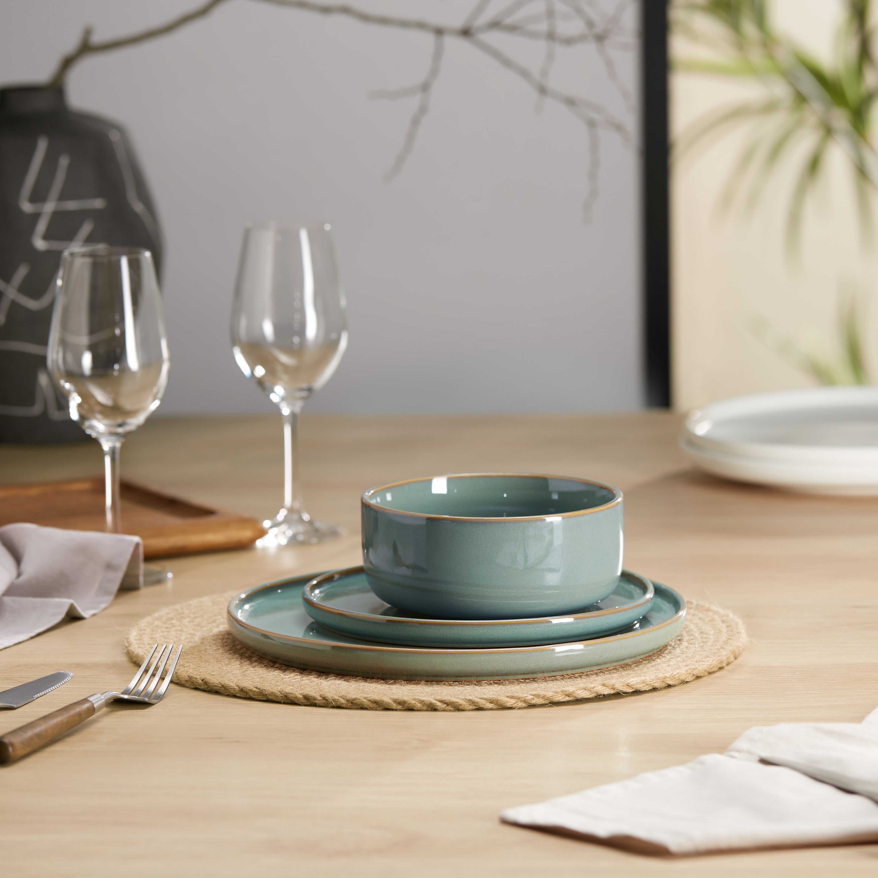 Ceramic Dinnerware Set, 12 Piece, Service for 4, Stoneware