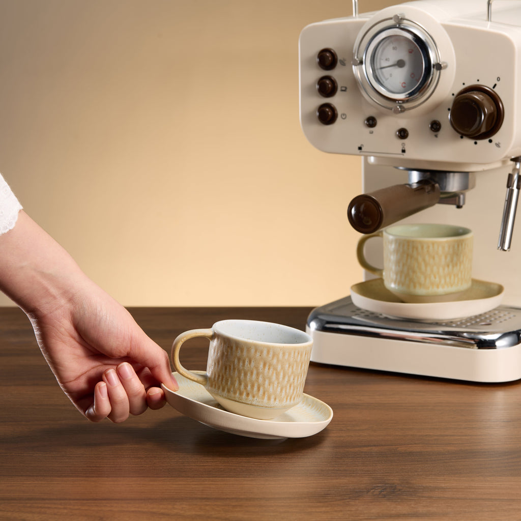 Espresso Mug and Saucer Set, Set of 4, Neutral Multicolor