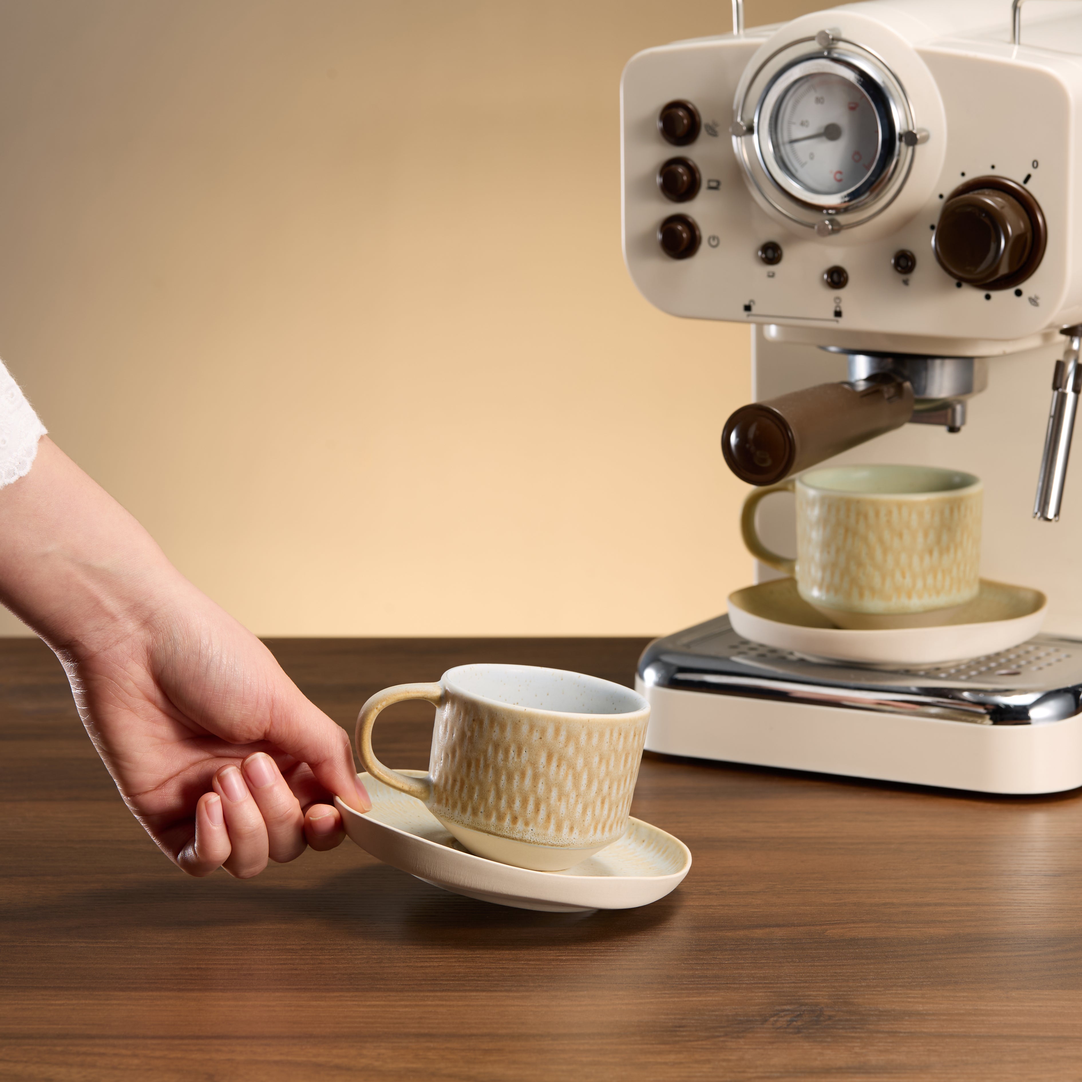Espresso Mug and Saucer Set, Set of 4, Neutral Multicolor