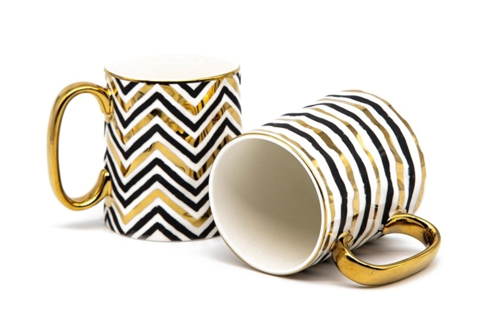 Black and Gold Fez Coffee Mugs, 15 oz, Set of 2