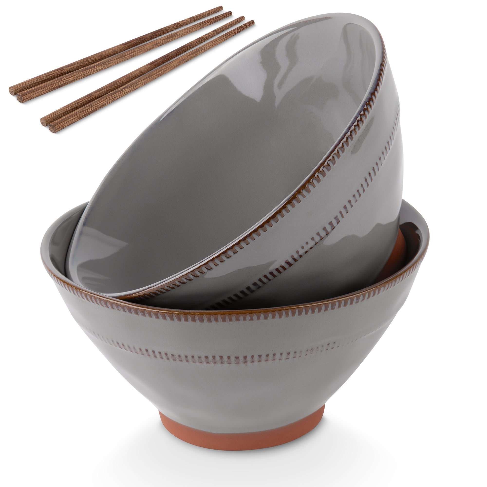 Terracotta Ramen Bowls with Chopsticks, 36 oz, Set of 2