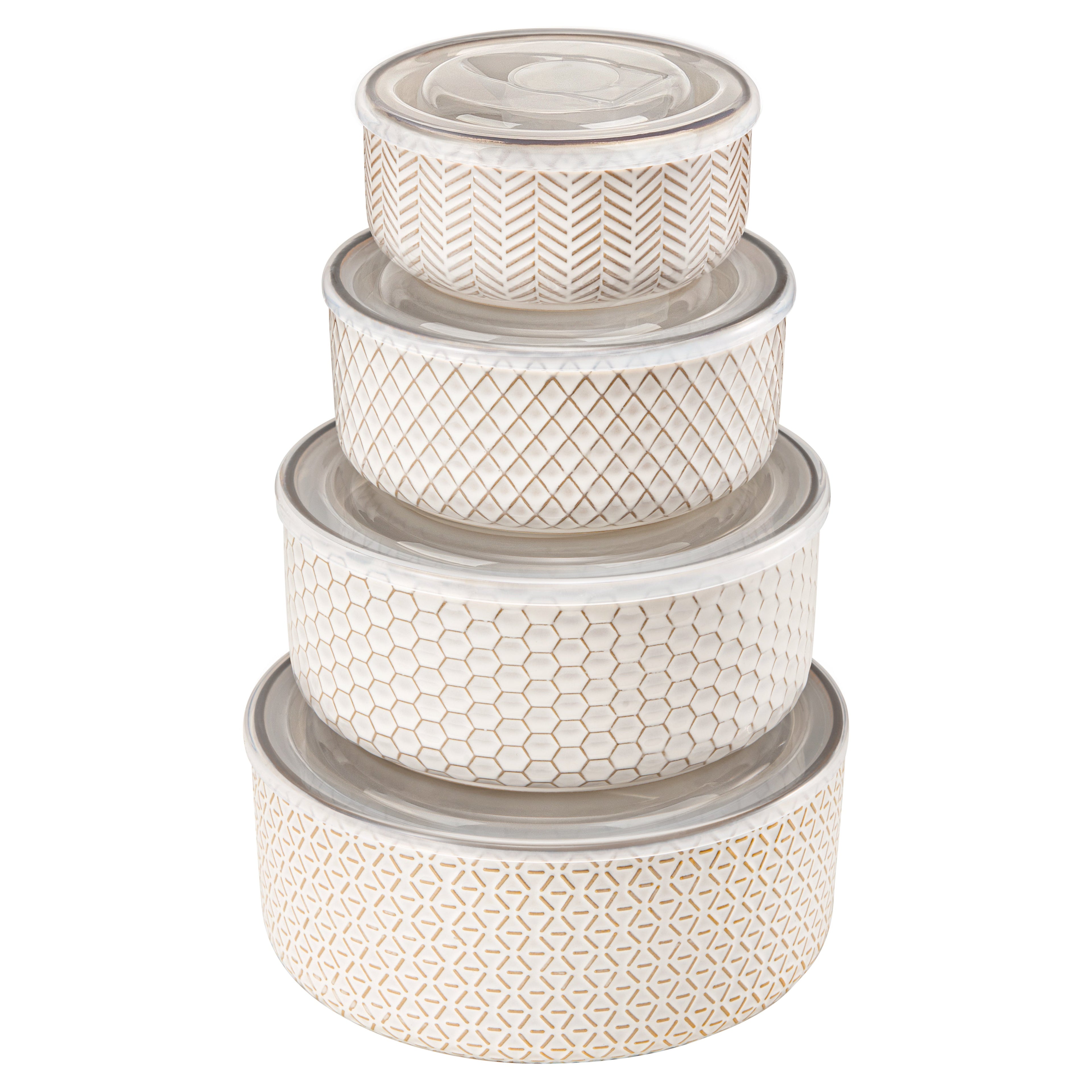 Embossed Nesting Bowls with Lids, Set of 4
