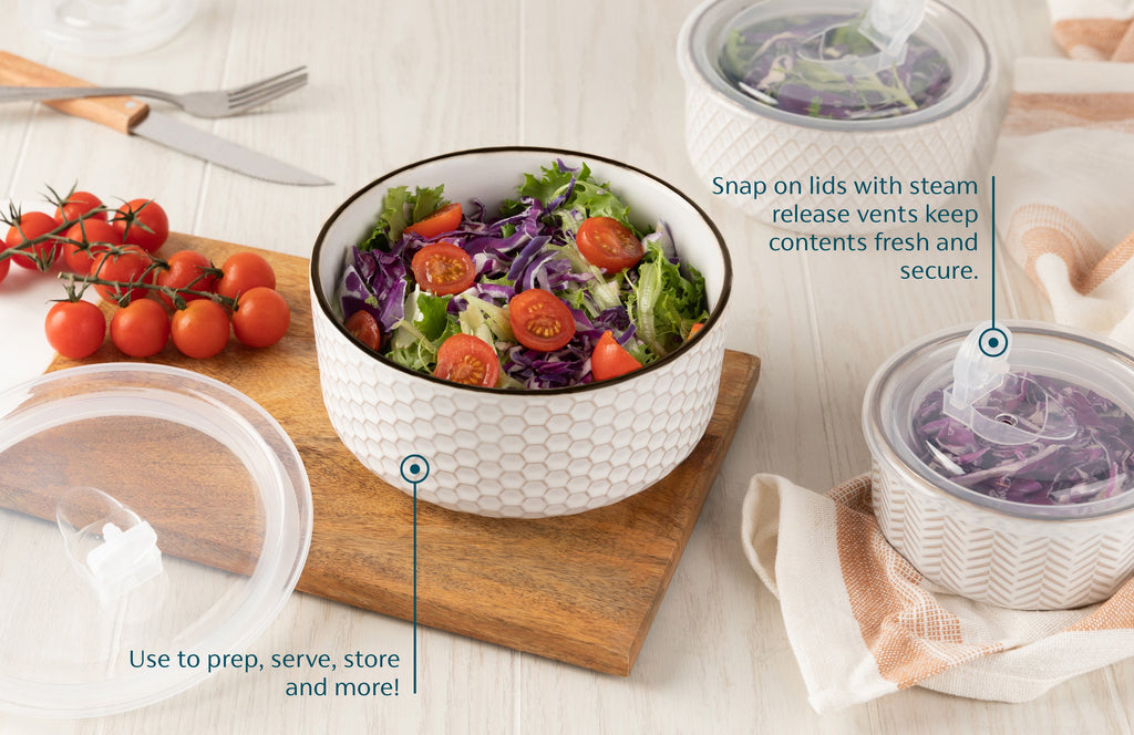 Embossed Nesting Bowls with Lids, Set of 4
