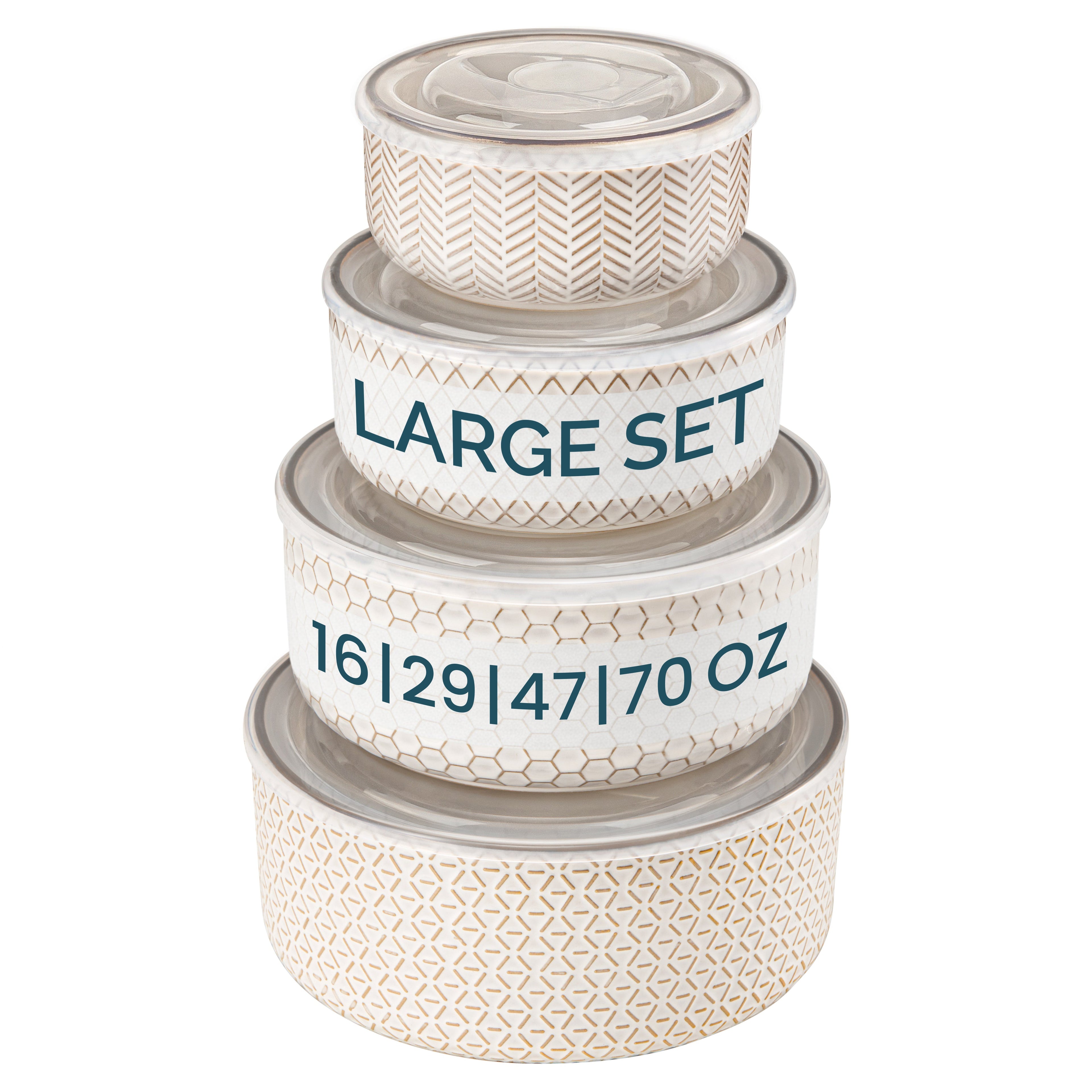 Embossed Nesting Bowls with Lids, Set of 4