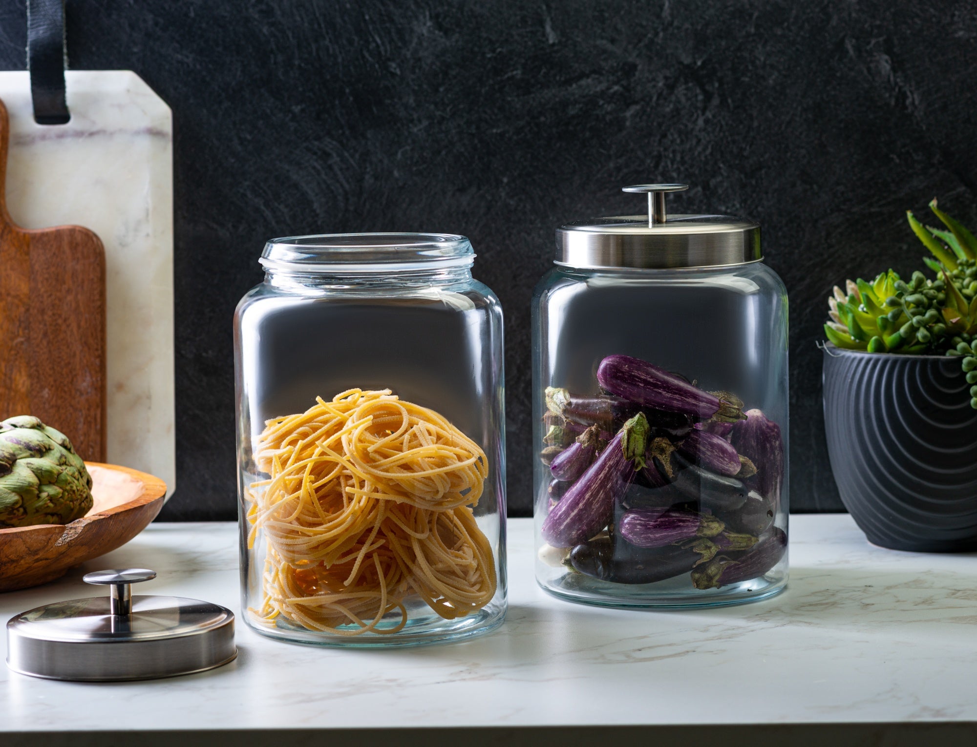 Glass Kitchen Canisters, Set of 2