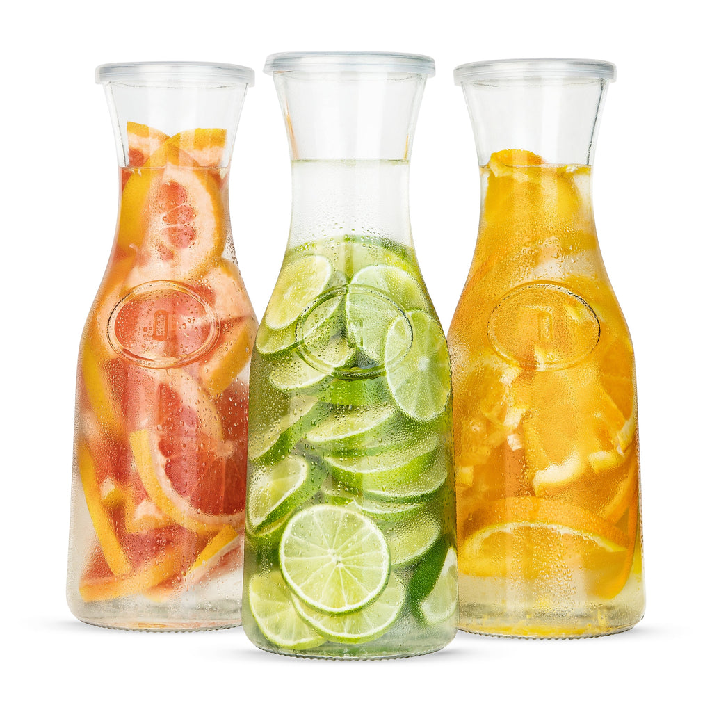 Mini Glass Carafes with Lids, 17.3 oz, Set of 6