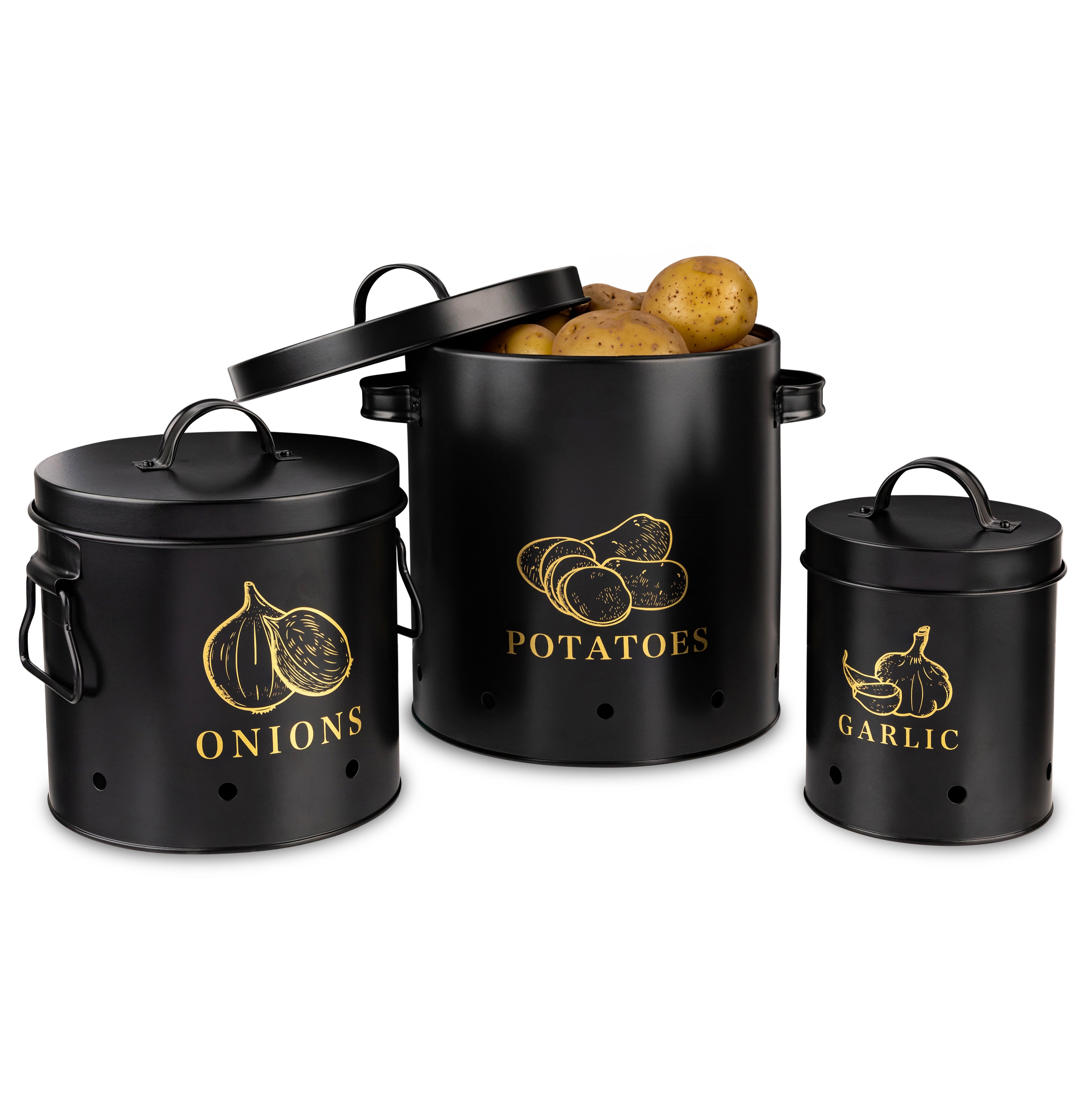 Potato, Onion & Garlic Kitchen Storage Canisters, Set of 3