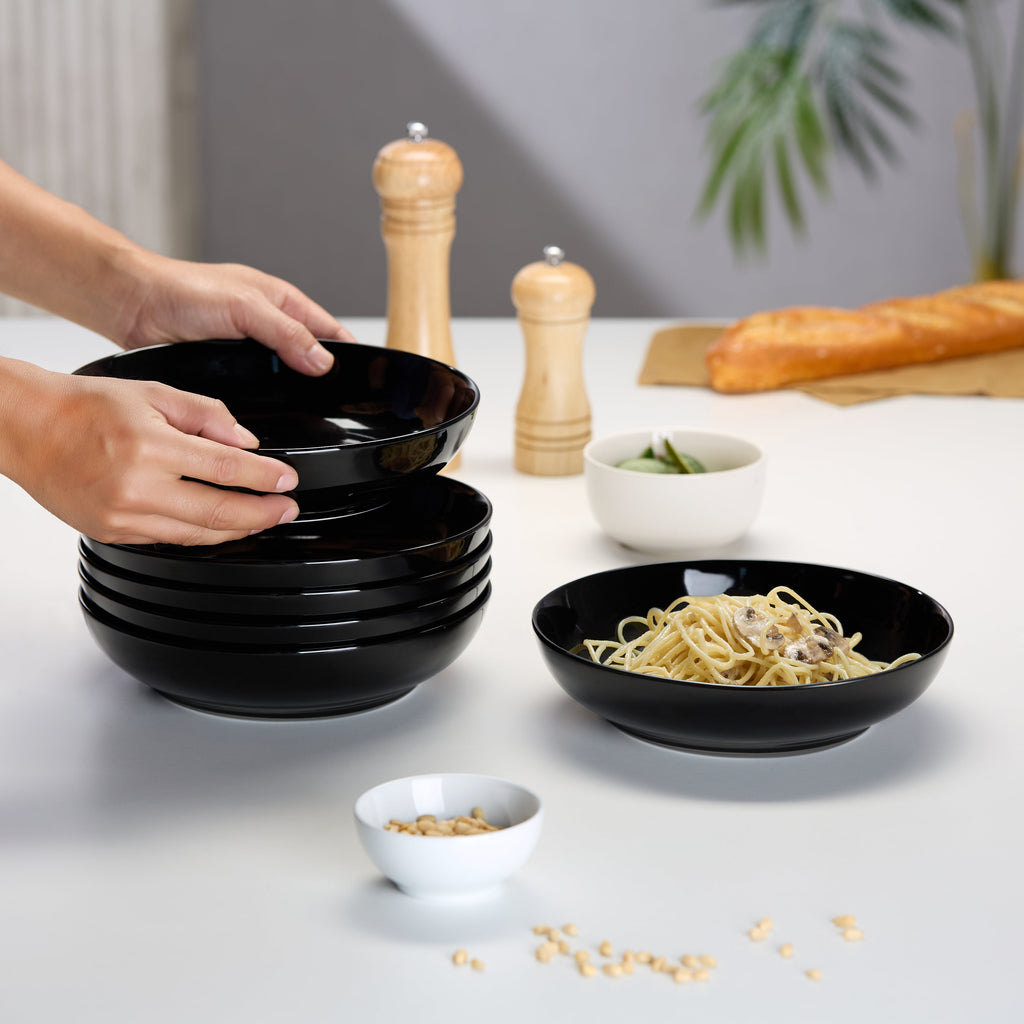 Ceramic Pasta Bowls, Black, 32 oz, Set of 6