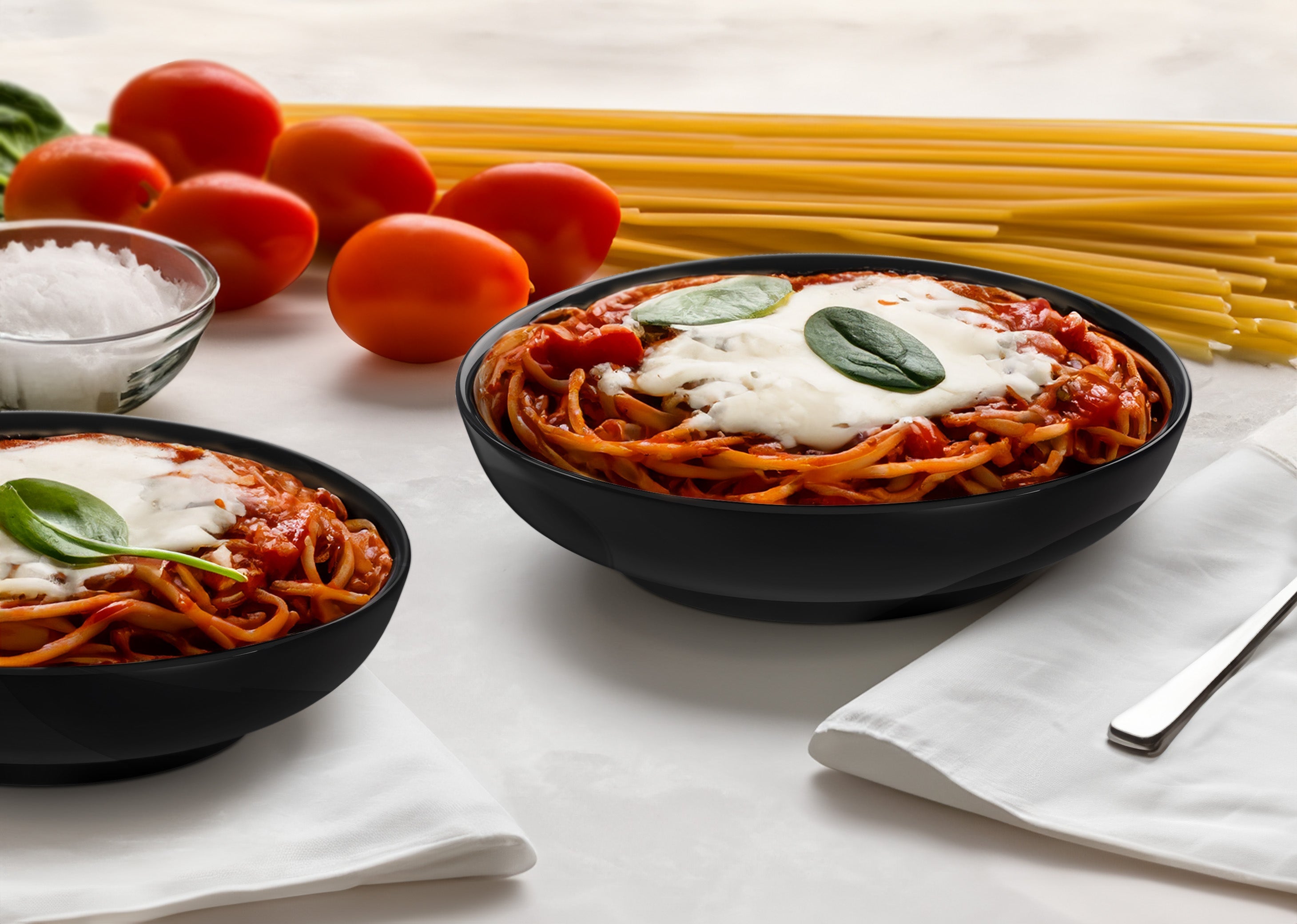 Ceramic Pasta Bowls, Black, 32 oz, Set of 6