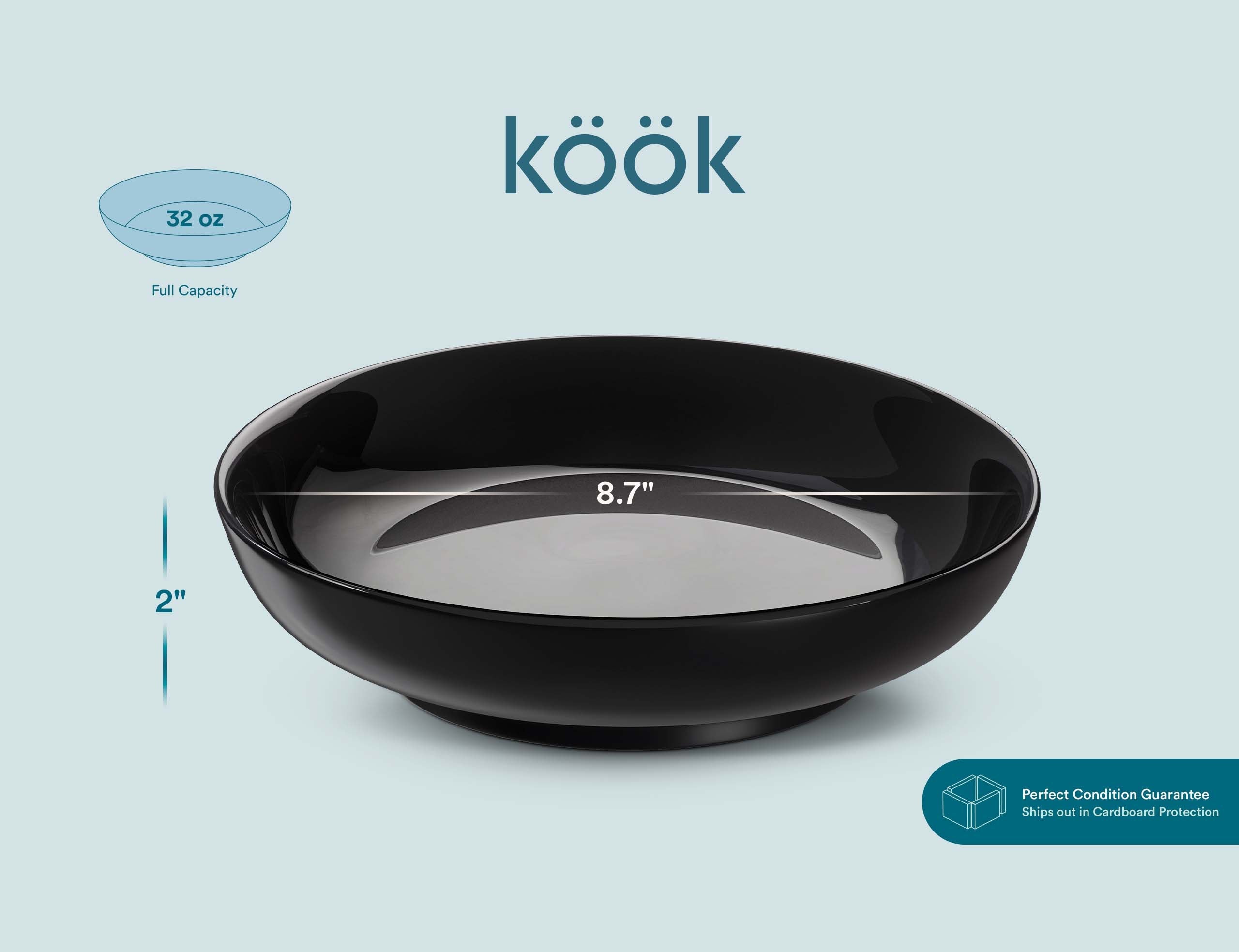 Ceramic Pasta Bowls, Black, 32 oz, Set of 6