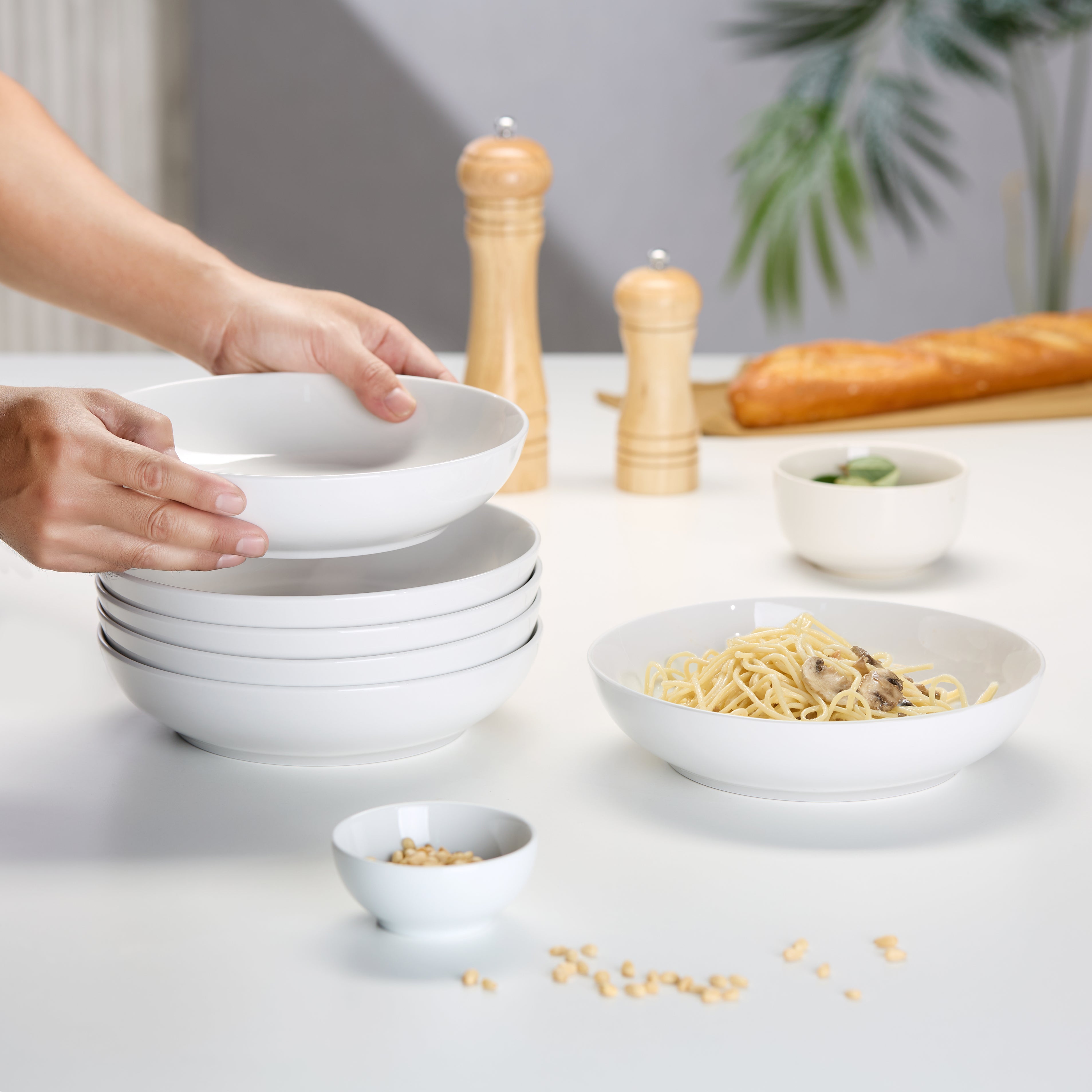 Ceramic Pasta Bowls, Black, 32 oz, Set of 6