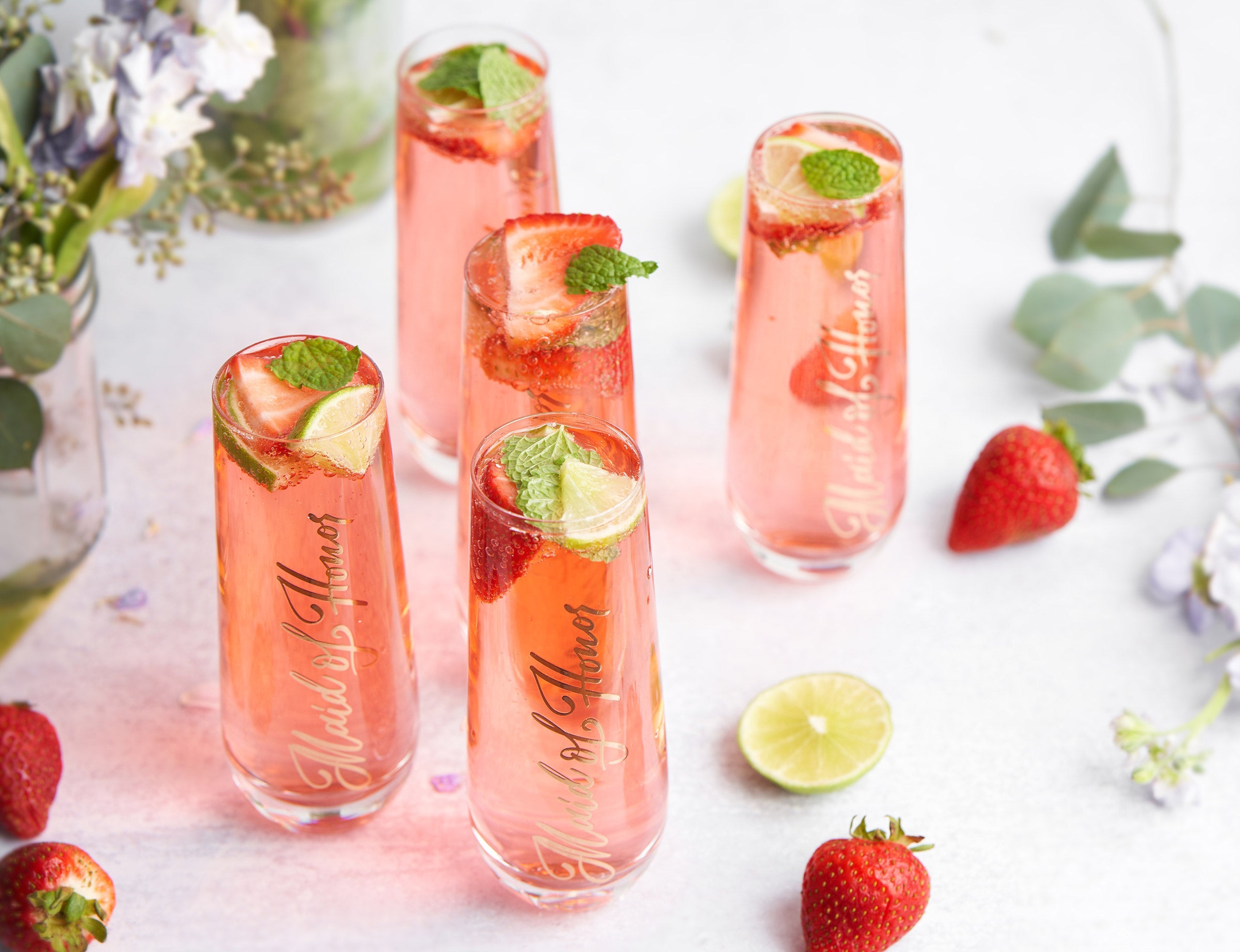 Bridal Stemless Champagne Flutes, 10.5 oz, Set of 8