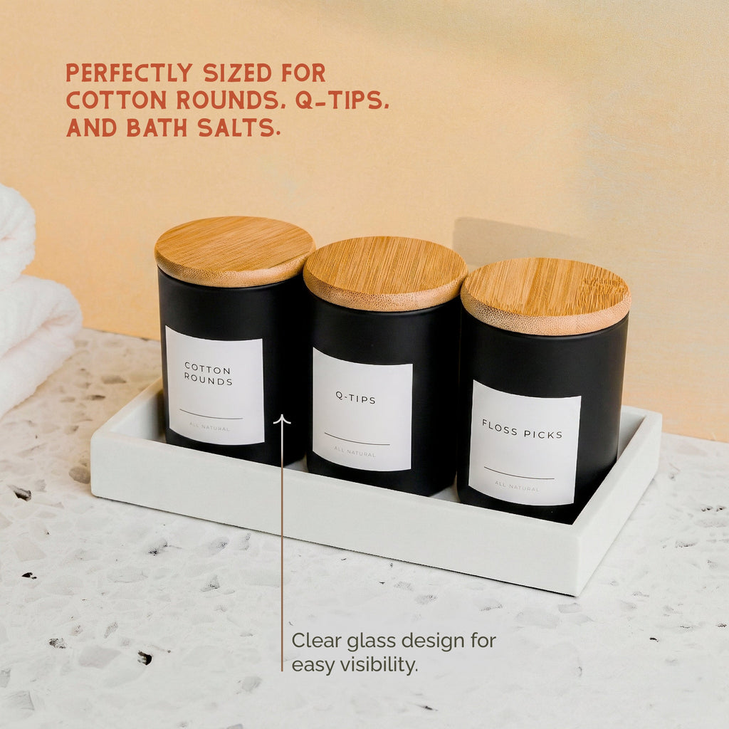 Mini Glass Apothecary Jars with Bamboo Lids, Set of 3, 10 oz