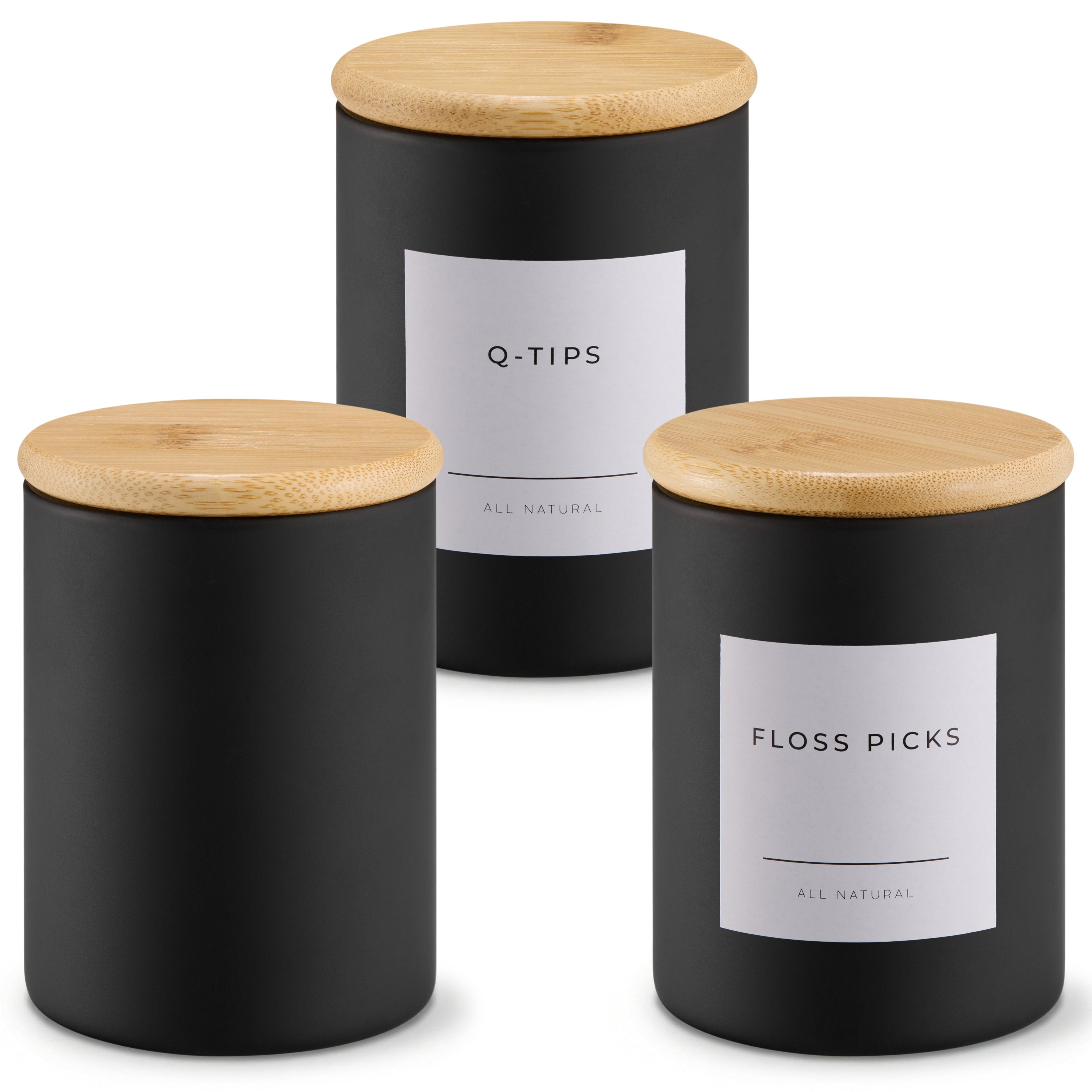 Mini Glass Apothecary Jars with Bamboo Lids, Set of 3, 10 oz