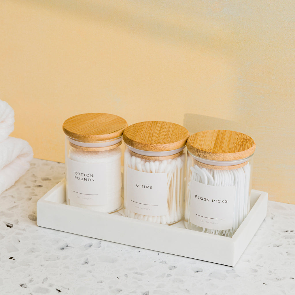 Mini Glass Apothecary Jars with Bamboo Lids, Set of 3, 10 oz