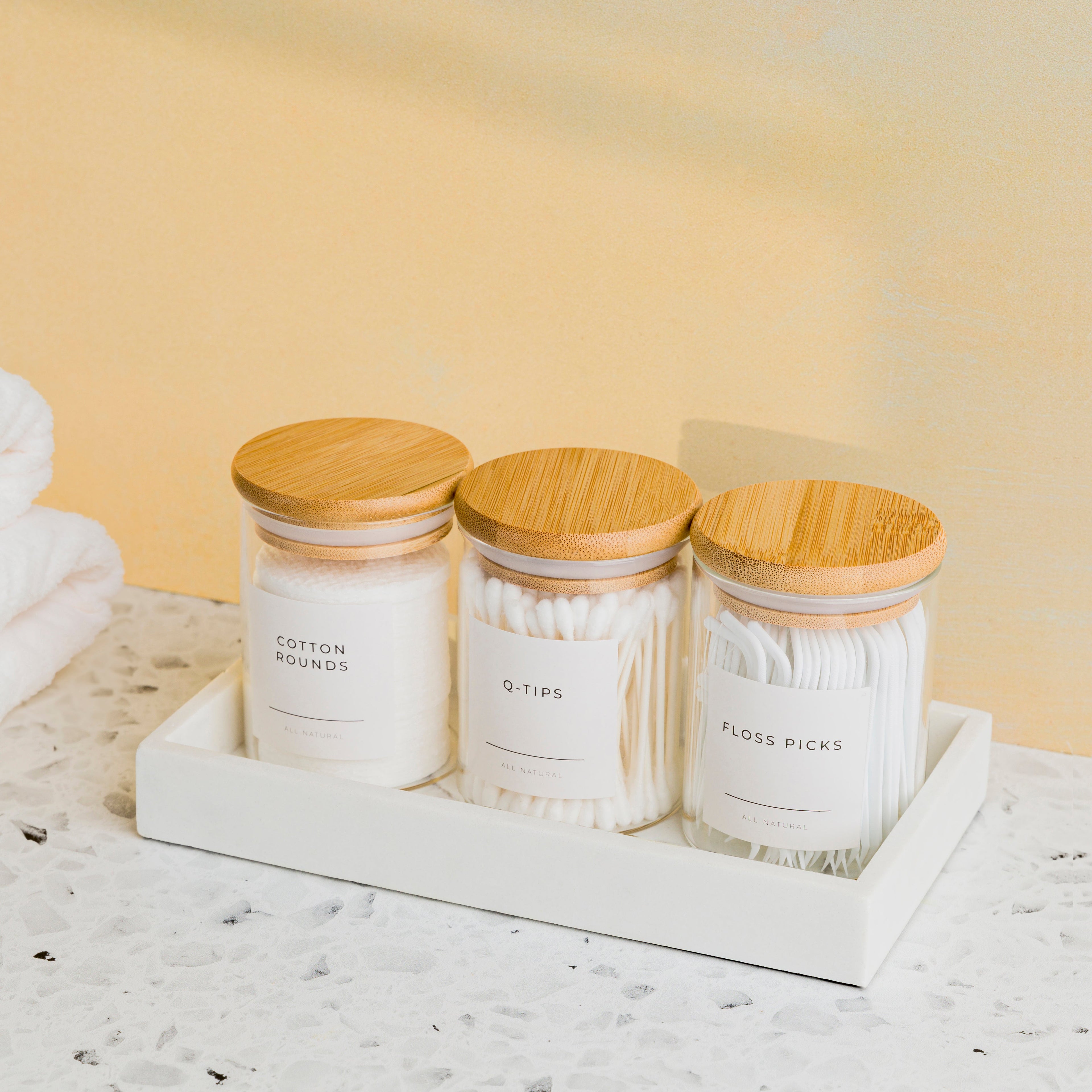 Mini Glass Apothecary Jars with Bamboo Lids, Set of 3, 10 oz