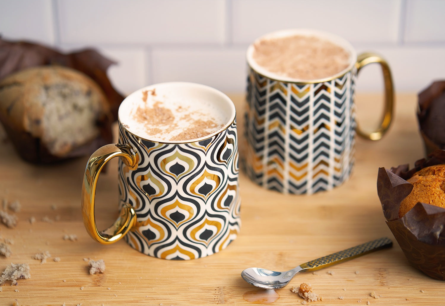 Black and Gold Fez Coffee Mugs, 15 oz, Set of 2