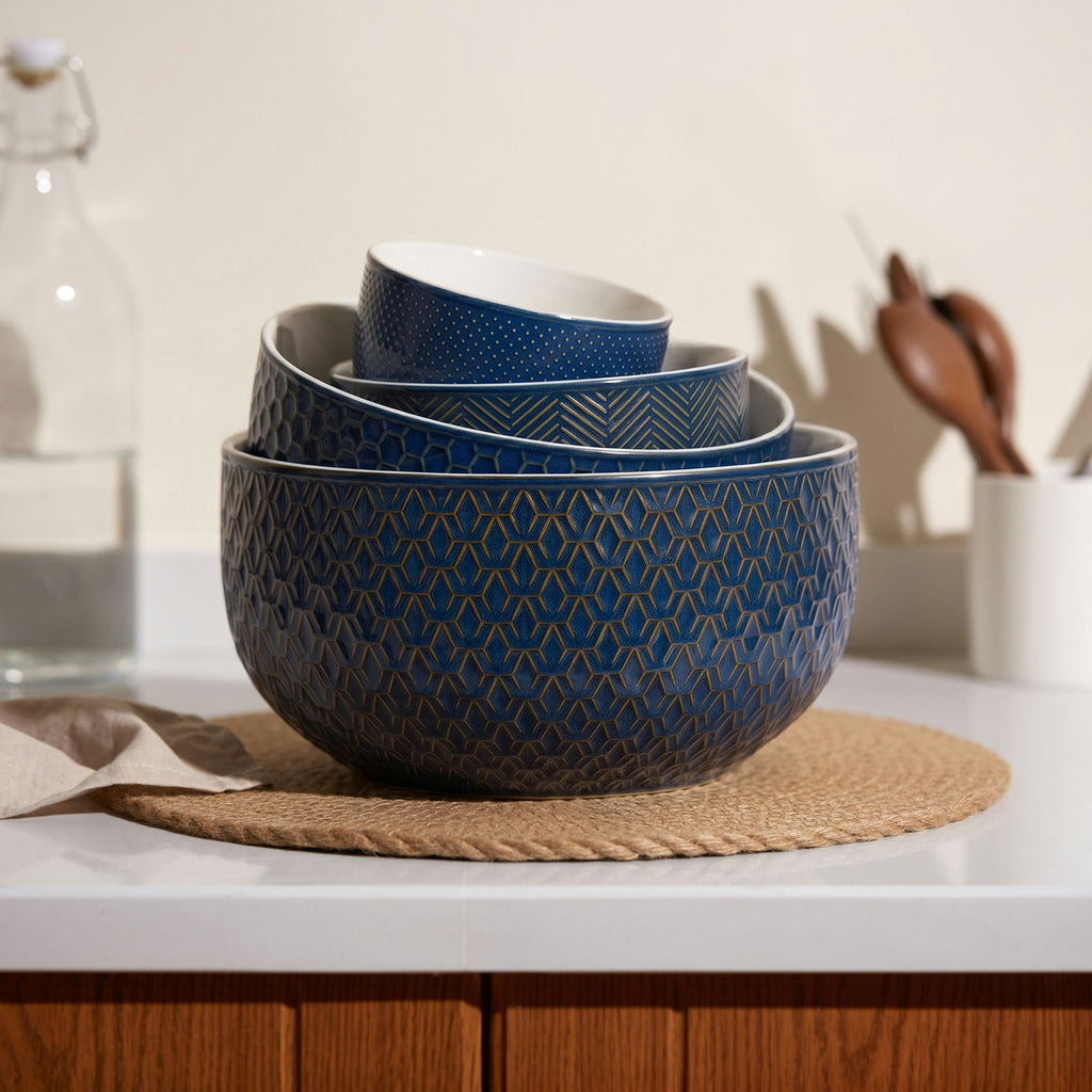 Nesting Bowls, 20/44/98/145 oz, Set of 4, Cream/Copper