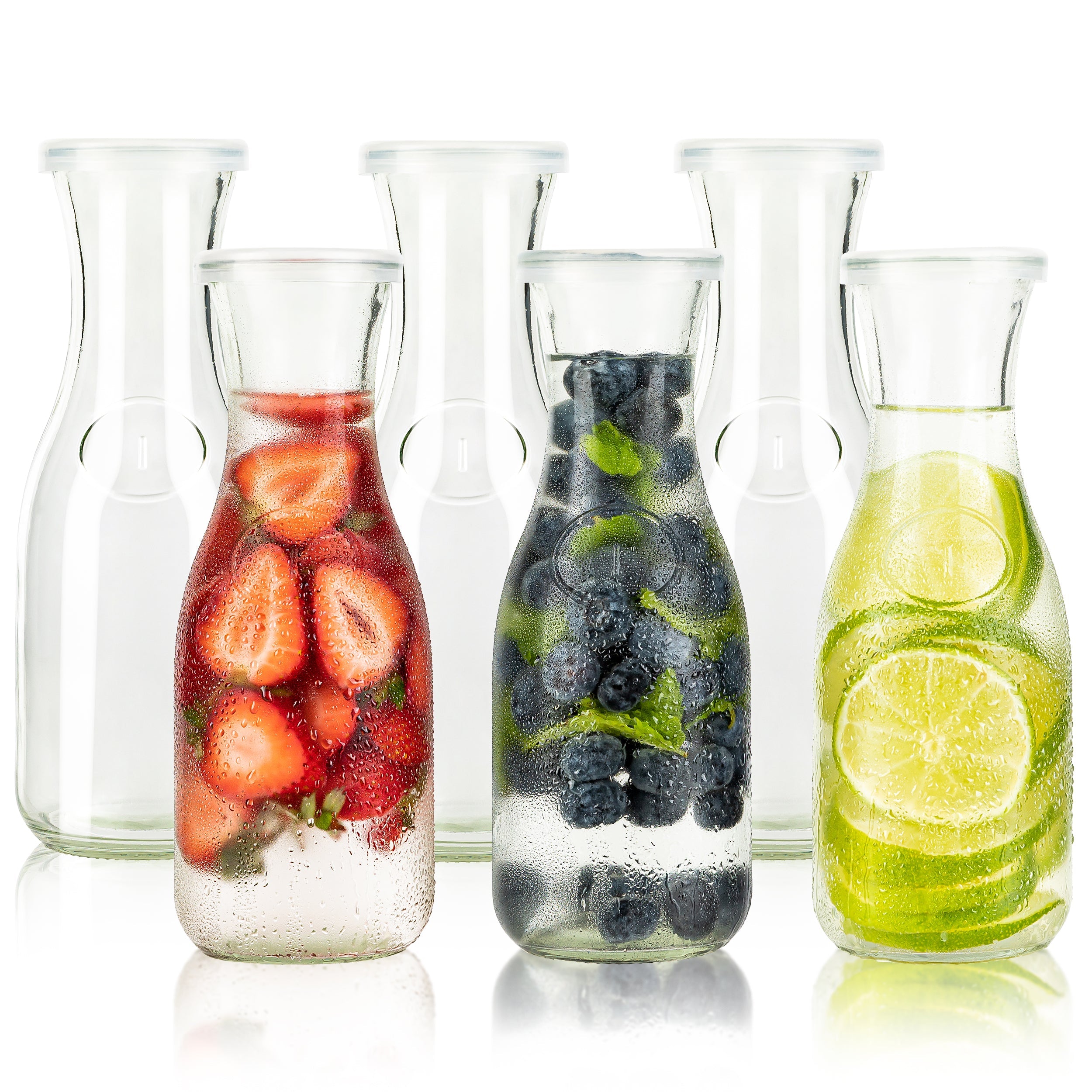 Mini Glass Carafes with Lids, 17.3 oz, Set of 6